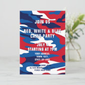 Rood Wit Blauw Camo 4 juli Uitnodiging voor het fe (Staand voorkant)