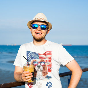 Rood Wit Blauw Cavalier Spaniel Hond 4 juli T-shirt