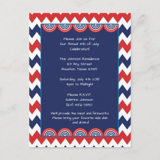 Rood Wit Blauw Chevron 4th of July Party Uitnodige Uitnodiging Briefkaart
