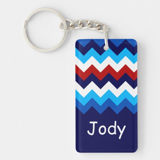 Rood Wit Blauw Chevron Custom Rechthoek Sleutelhan Sleutelhanger (Voorkant)