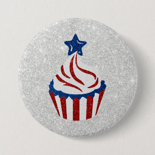 Rood, Wit & Blauw Cupcake 4 Juli Glitter Ronde Button 7,6 Cm