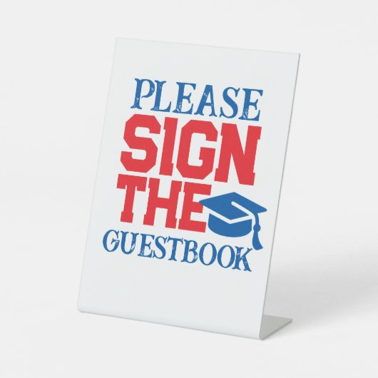 Rood, Wit & Blauw Gastenboek Afstuderen Tafel Reclamebord Met Voetstuk (Voorkant)