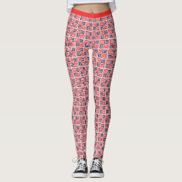 Rood Wit Blauw Genest Vierkanten Patroon Fitness Leggings