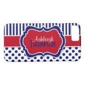 Rood, wit, blauw gestreept pooldots iPhone 7 Hoesj Case-Mate iPhone Case (Achterkant (Horizontaal))