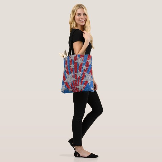 Rood Wit Blauw Glitter Amerikaanse Vlag Sterren St Draagtas (Op model)