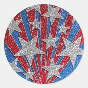 Rood Wit Blauw Glitter Amerikaanse Vlag Sterren St Ronde Sticker