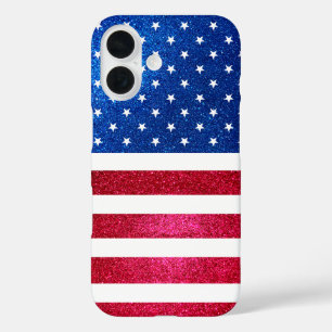 Rood Wit Blauw Glitter Patriottische Amerikaanse V iPhone 16 Hoesje
