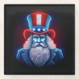 Rood Wit Blauw Hologram van USA Uncle Sam Glazen Onderzetter