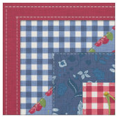 Rood Wit Blauw Kersen Gingham Patchwork Quilt Stof (Close Up)