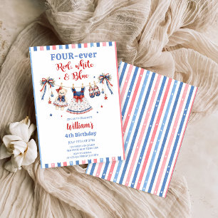 Rood Wit & Blauw Kleren Meisje Verjaardagsuitnodig Kaart