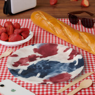 Rood Wit Blauw Koeienhuid Papieren Bordje