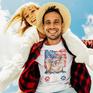 Rood Wit Blauw Lang Haar Chihuahua Hond 4 juli T-shirt