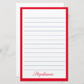 Rood Wit Blauw Lijnen Lijsten Monogram Namen Briefpapier (Voorkant / Achterkant)