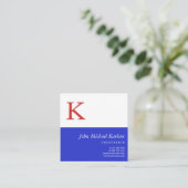 Rood wit Blauw | Modern monogram Vierkante Visitekaartje (Staand voorkant)
