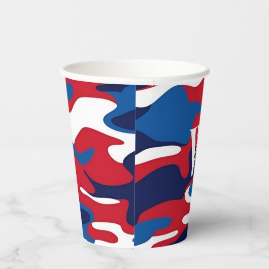 Rood Wit Blauw Monogram Patriottisch Camo Papieren Bekers (Rechts)