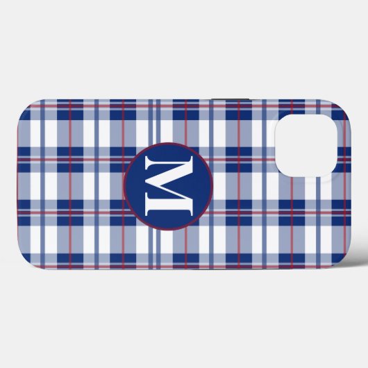 Rood, Wit & Blauw Monogram Plaid Case-Mate iPhone Case (Achterkant (horizontaal))