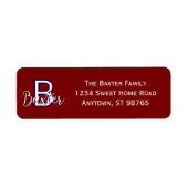 Rood Wit & Blauw Naam en Monogram Gepersonaliseerd Etiket (Voorkant)