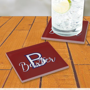 Rood Wit & Blauw Naam en Monogram Gepersonaliseerd Glazen Onderzetter