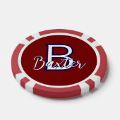 Rood Wit & Blauw Naam en Monogram Gepersonaliseerd Poker Chips (Enkel)
