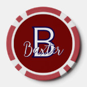 Rood Wit & Blauw Naam en Monogram Gepersonaliseerd Poker Chips (Achterkant)