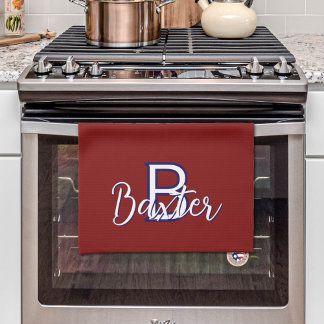 Rood Wit & Blauw Naam en Monogram Gepersonaliseerd Theedoek