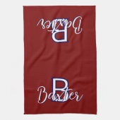 Rood Wit & Blauw Naam en Monogram Gepersonaliseerd Theedoek (Verticaal)