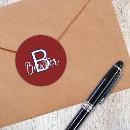 Rood Wit & Blauw Naam en Monogram Persoonlijk Ronde Sticker