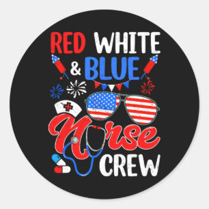 Rood Wit Blauw Nurse Crew Zonnebril 4 juli Ronde Sticker
