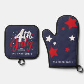 Rood Wit Blauw Onafhankelijkheidsdag 4 juli Ovenwant & Pannenlap Set (Voorkant)