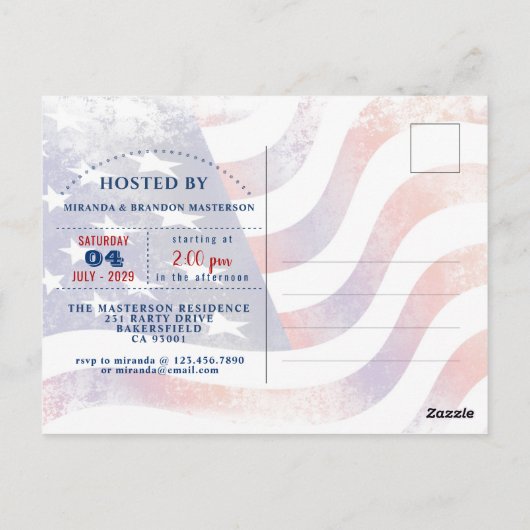 Rood, wit, blauw oom Sam 4 juli uitnodiging (Achterkant)