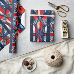 Rood Wit Blauw Patriottisch Gebrandschilderd Glas  Cadeaupapier
