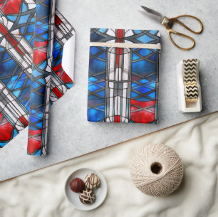 Rood Wit Blauw Patriottisch Gebrandschilderd Glas  Cadeaupapier