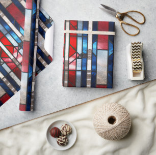Rood Wit Blauw Patriottisch Gebrandschilderd Glas  Cadeaupapier