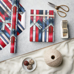 Rood Wit Blauw Patriottisch Gebrandschilderd Glas  Cadeaupapier