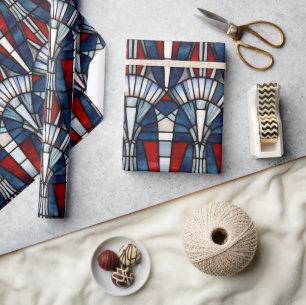 Rood Wit Blauw Patriottisch Gebrandschilderd Glas  Cadeaupapier