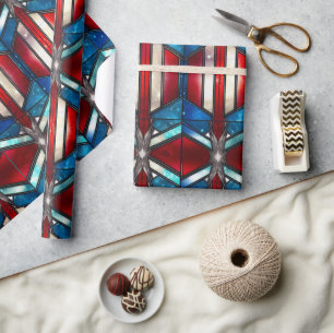 Rood Wit Blauw Patriottisch Gebrandschilderd Glas  Cadeaupapier