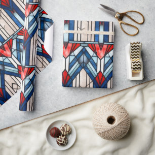 Rood Wit Blauw Patriottisch Gebrandschilderd Glas  Cadeaupapier
