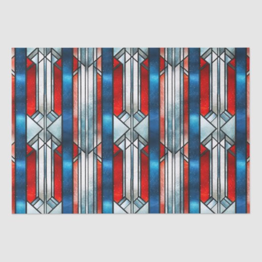 Rood Wit Blauw Patriottisch Glas in lood 4 juli Tissuepapier (Voorkant)