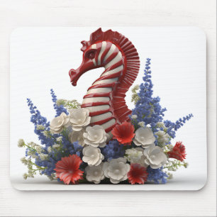 ROOD WIT BLAUW PATRIOTTISCH ZEEPAARDJE EN BLOEMEN MUISMAT