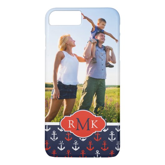 Rood wit & blauw patroon| Uw foto en monogram Case-Mate iPhone Case (Achterkant)