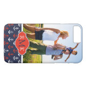 Rood wit & blauw patroon| Uw foto en monogram Case-Mate iPhone Case (Achterkant (Horizontaal))