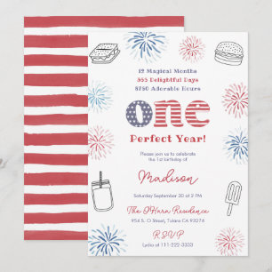 Rood Wit Blauw Perfect Jaar 1e Verjaardagsfeestje Kaart