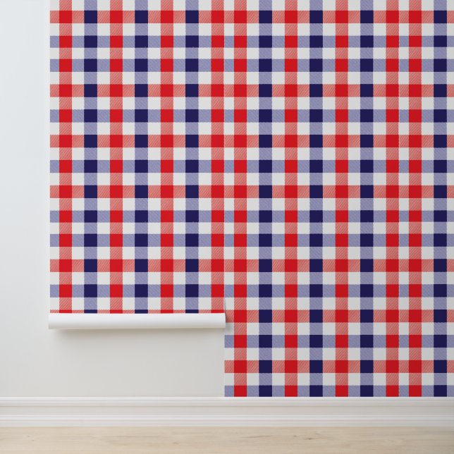 Rood Wit Blauw Plaid Gingham Geruit Patroon DIY Behang (Applicatie)