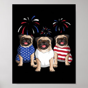 Rood Wit Blauw Pugs Hondenliefhebbers Amerikaanse Poster
