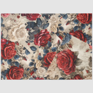 Rood Wit & Blauw Rozen  Geïnspireerd Decoupage Tissuepapier