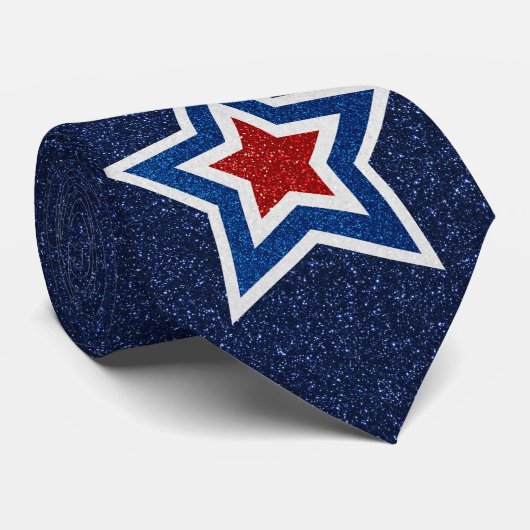 Rood, wit, blauw Ster Juli 4 Glitter Stropdas (Opgerold)