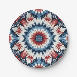 Rood, Wit & Blauw Tie-dye Papieren Bordje