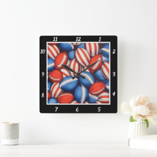 Rood Wit Blauw Voetbal Vierkante Klok
