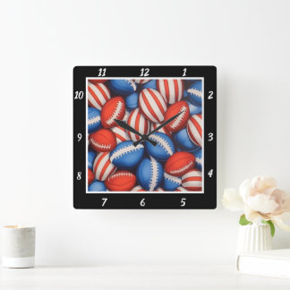 Rood Wit Blauw Voetbal  Vierkante Klok