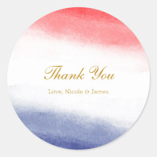 Rood Wit & Blauw Waterverf Patriottisch Feest Gesc Ronde Sticker